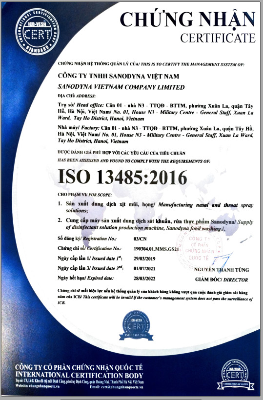 Chứng nhận ISO 13486:2016